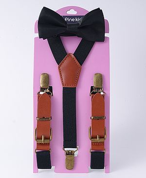 Pine Kids Free Size Bow & Suspender Set - Black & Brown