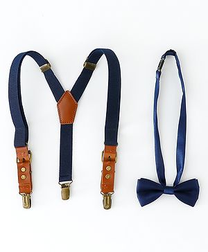 Pine Kids Free Size Bow & Suspender Set - Navy Blue