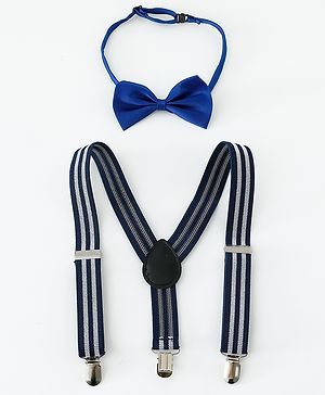 Babyhug Bow & Suspender Set with Stripes Free Size - Blue