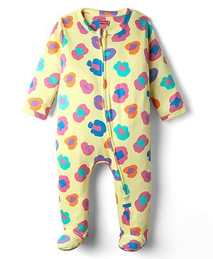 Babyhug Cotton Knit Full Sleeves Printed Footed Sleep Suit Pack of 2 - Yellow