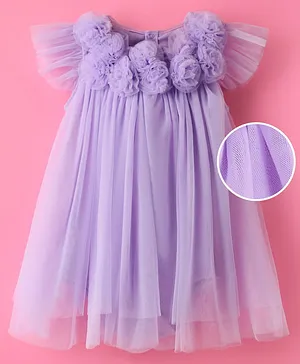 Mark & Mia Woven Frill Sleeves
                              Frock Style Party Onesie with Floral
                              Corsage - Lavender