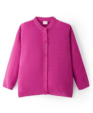 Babyhug Knit Full Sleeves Solid Color Front Open Sweater - Pink