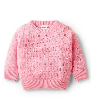 Babyhug Knit Full Sleeves Pullover Sweater with Design - Pink
