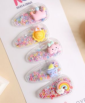 Kicks & Crawl Set Of 5 Rainbow & Crown Applique Detailed Snap Clips - Multi Colour