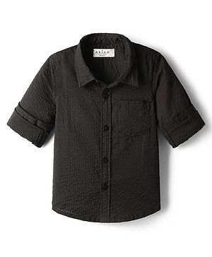 Arias 100% Cotton Full Sleeves Seersucker Stripped Shirt - Black