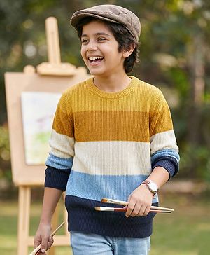 Pine Kids Knit Full Sleeves Pullover Sweater With Stripe Design - Multicolour