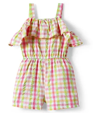 Kookie Kids
                              Cotton Woven Sleeveless Jumpsuit with
                              Check Design - Multicolor