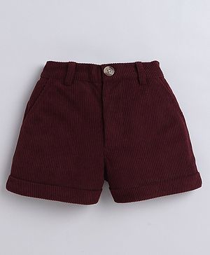 Aww Hunnie Corduroy Ribbed Shorts - Maroon
