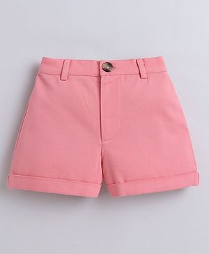 Aww Hunnie Cotton Twill Solid Shorts - Peach