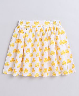Aww Hunnie 100% Cotton Leaves Printed Skirt - Yellow