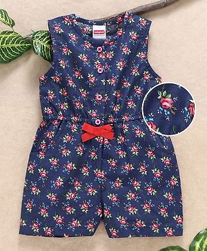 Babyhug Sleeveless Jumpsuit Rose Print - Navy Blue