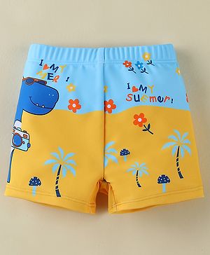 Babyhug Swimming Trunk With Dino Theme Print - Yellow