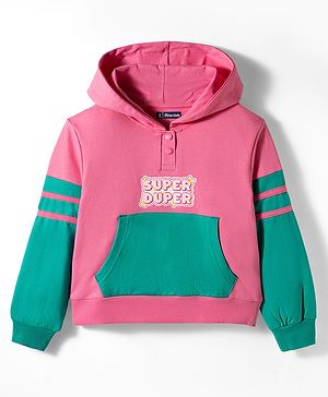Pine Kids Cotton Knit Full Sleeves Hooded Sweatshirt with Text Print - Pink