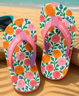 Pine Kids Slip On Flip Flops with Floral Print - Pink