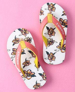 Pine Kids Slip on Flip Flops with Floral Print - White
