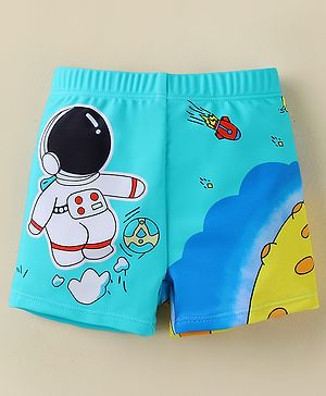 Babyhug Swimming Trunk With Space Theme Print - Light Blue