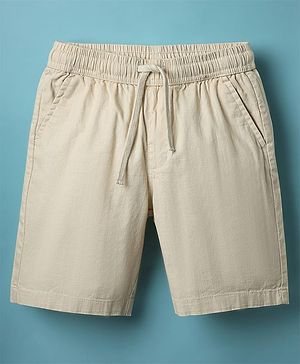 Pine Kids Cotton Woven Above Knee Length Solid Coloured Shorts-Beige
