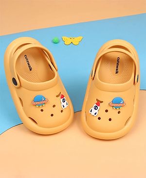 Cute Walk by Babyhug Back Strap Clousre Clogs With Rocket & UFO Applique - Mustard