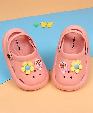 Cute Walk by Babyhug Back Strap Closure Clogs With Floral Applique - Pink