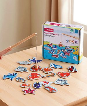 Babyhug Wooden Magnetic Fishing Game Toy - Multicolour | 18 Sea Animals  & 1 Road | Educational And Interactive Activity Toy | BIS Certified