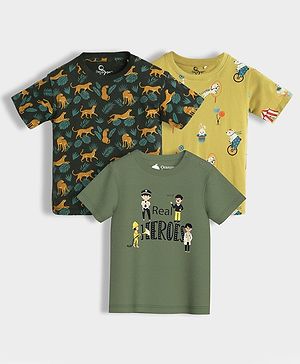 Orange Sugar 100% Cotton Knit Pack Of 3 Half Sleeves Real Heroes Text & Circus Printed Tees - Multi Colour