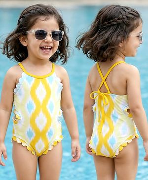 Babyhug Sleeveless Printed V Cut Swimsuit - Yellow