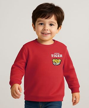Babyhug 100% Cotton Full Sleeves Sweatshirt With Tiger Print - Red