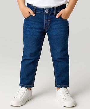 Babyhug Cotton Denim Full Length Washed Jeans With Stretch - Dark Blue