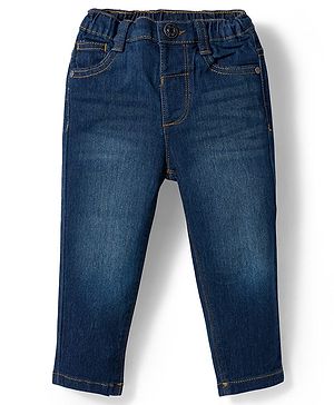 Babyhug Denim Full Length Washed Jeans With Stretch - Navy Blue