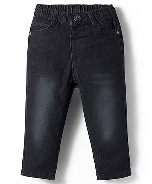 Babyhug Denim Full Length Washed Jeans With Stretch - Black