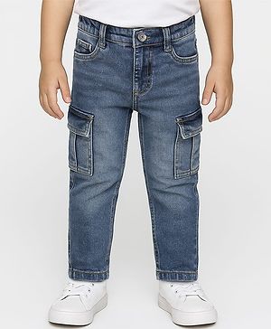 Babyhug Denim Full Length Washed Jeans With Stretch & Pockets - Blue