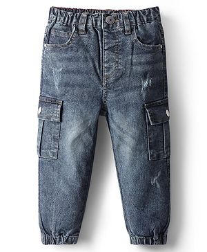 Babyhug Denim Full Length Washed & Distressed Jogger With Stretch - Blue
