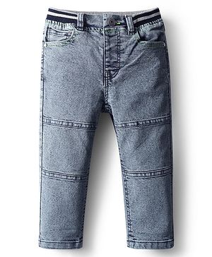 Babyhug Denim Full Length Washed Cut & Sew Jeans With Stretch - Blue