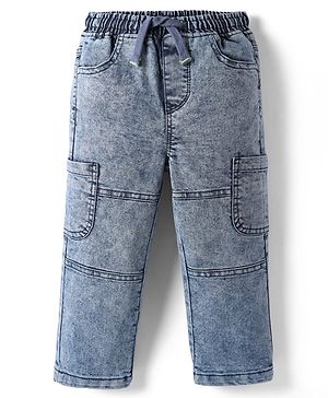 Babyhug Denim Full Length Cut & Sew Washed Jeans With Stretch - Blue
