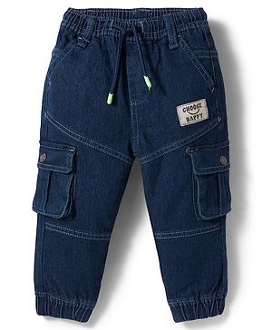 Babyhug Denim Full Length Washed Joggers With Stretch - Blue