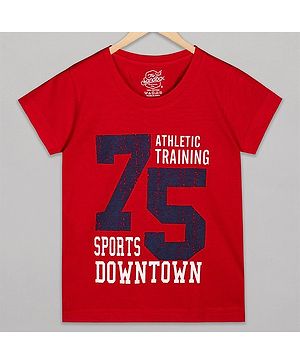 The Sandbox Clothing Co Cotton Knit Half Sleeves Downtown Text Printed Tee - Red