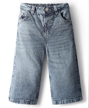 Babyhug Denim Full Length Washed Wide Leg Jeans With Stretch - Blue