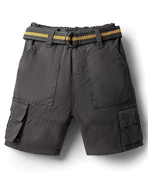 Babyhug Tussor Cotton Above Knee Length Bermuda With Belt - Grey