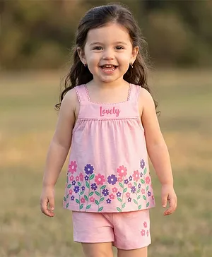 Babyhug Single Jersey Knit Sleeveless
                              Top & Short Set With Floral Print -
                              Pink