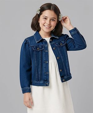 Pine Kids Cotton Woven Full Sleeves Solid Denim Jacket - Blue