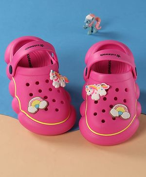 Cute Walk by Babyhug Back Strap Closure Clogs With Unicorn & Rainbow Applique - Pink