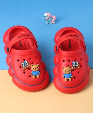 Cute Walk by Babyhug Clogs With Back Strap Closure & Bear Applique - Red