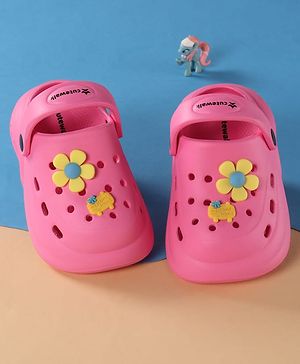 Cute Walk by Babyhug Clogs with Back Strap & Floral Applique - Pink