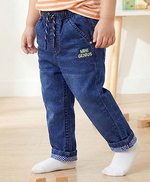 Babyhug Denim Full Length Washed Jeans With Stretch - Blue