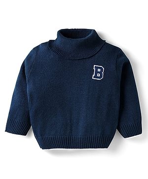 Babyhug Knit Full Sleeves Pullover Sweater with Patch Detailing - Navy Blue