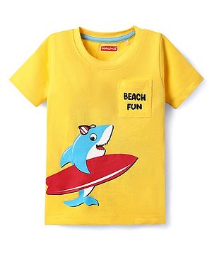 Babyhug 100% Cotton Knit Half Sleeves T-Shirt with Beach Theme Print - Yellow