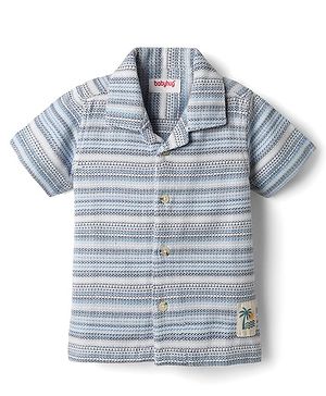 Babyhug Cotton Woven Half Sleeves Striped Shirt with Beach Patch - Light Blue