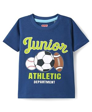 Babyhug 100% Cotton Knit Half Sleeves T-Shirt With Junior Text Print - Navy Blue