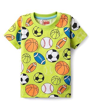 Babyhug 100% Cotton Knit Half Sleeves T-Shirt with Sports Ball Print - Light Green