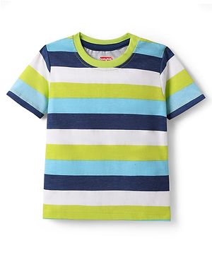 Babyhug Disney 100% Cotton Knit Half Sleeves T-Shirt With Stripes - Green & Blue